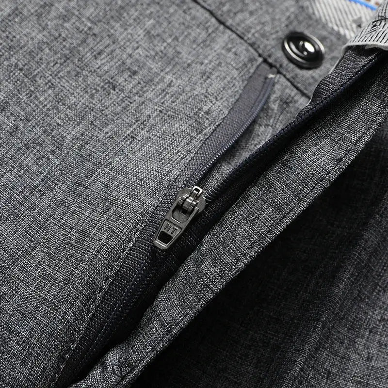 Mens Spring Autumn Business Casual Dress Pants Straight Fit Polyester With Flat Front Zip Fly Black Grey