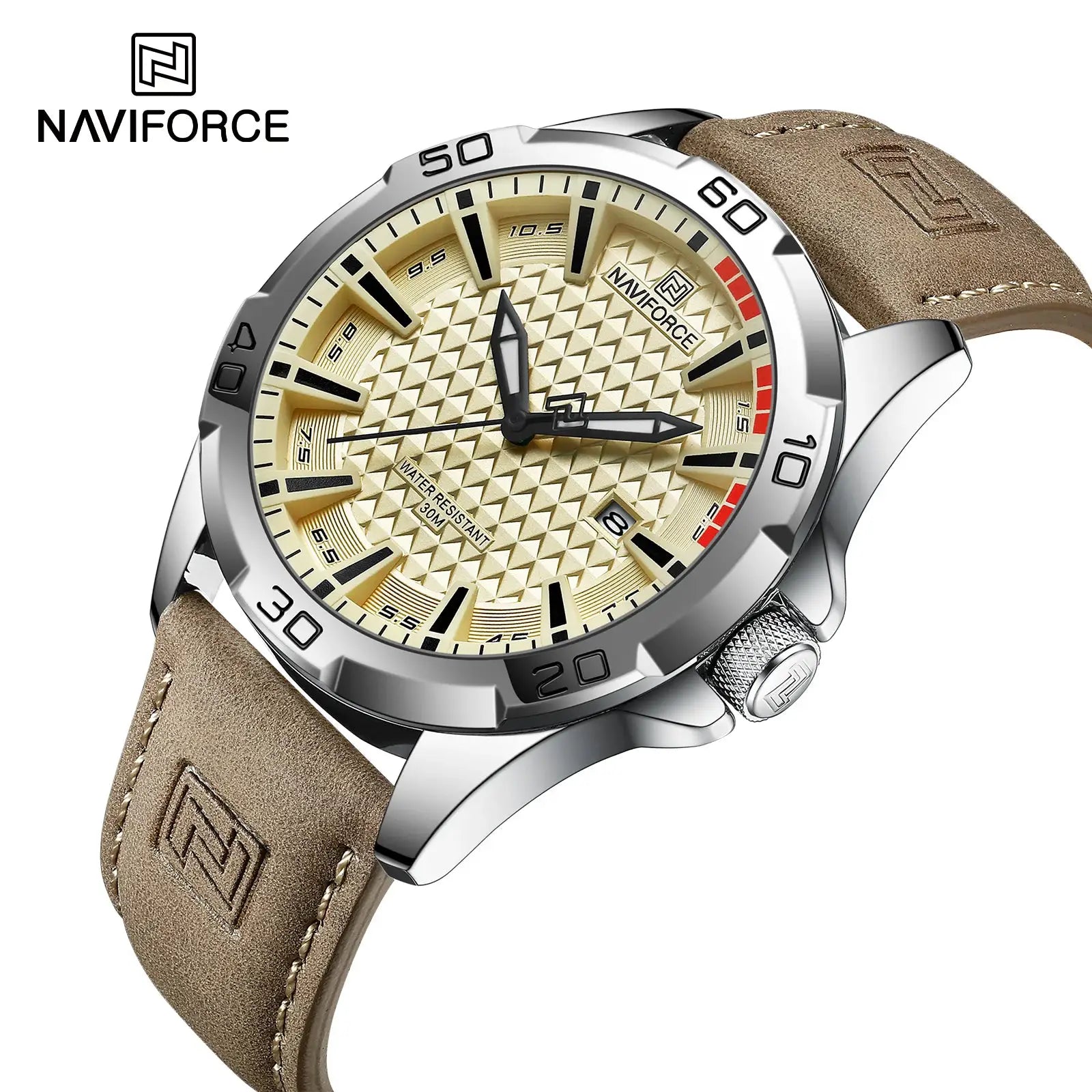 Naviforce Men Quartz Watch With Leather Strap Casual Sport Timepiece Water Resistant For Everyday Wear