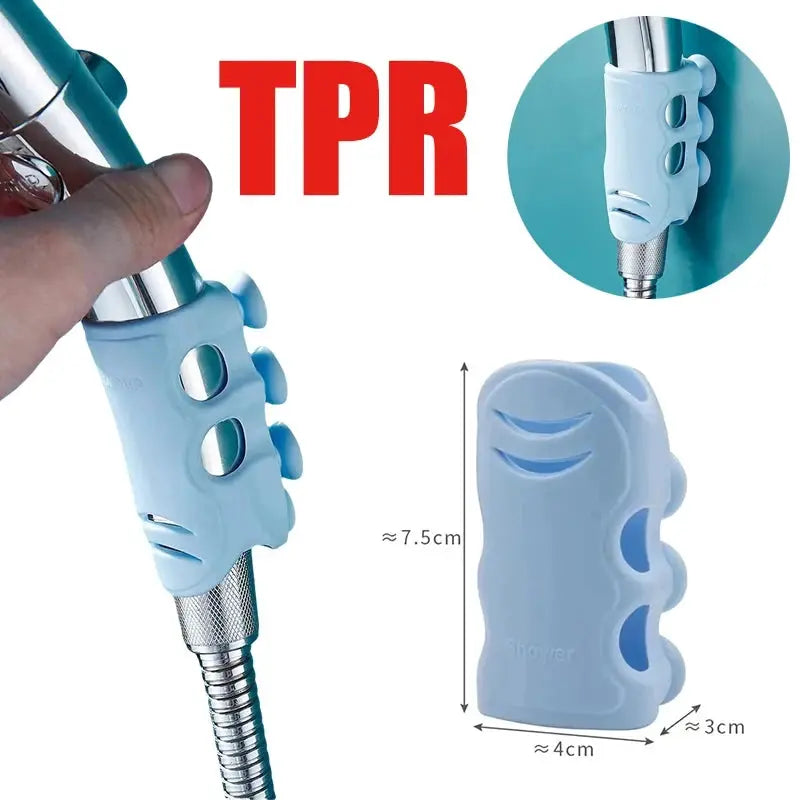 Simples Market blue universal shower head holder with punch-free suction, 360° adjustable wall-mounted bracket.