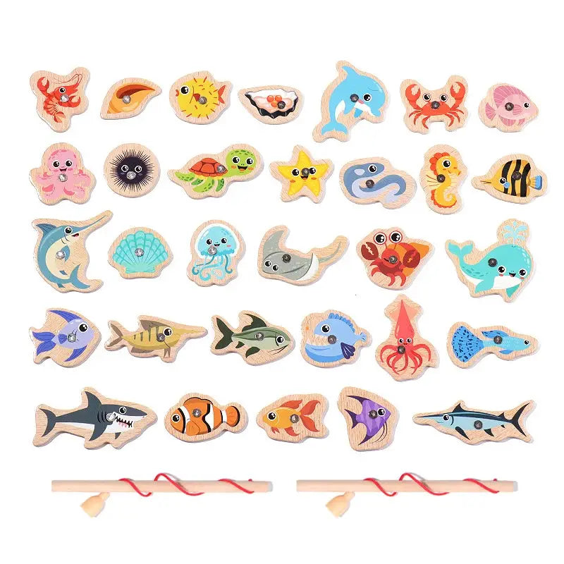 Montessori Wooden Magnetic Fishing Toy Set For Kids Aged 3 To 6 Educational Rod And Fish Game Gift