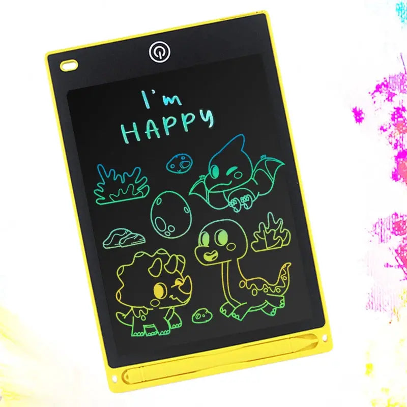 8.5 inch LCD writing tablet for kids with yellow frame and stylus tray
