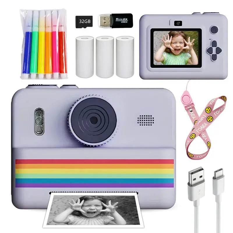Kids Instant Camera With 32GB Memory Card And Color Pencils Dual Cameras Flashlight Educational Gift For Boys And Girls