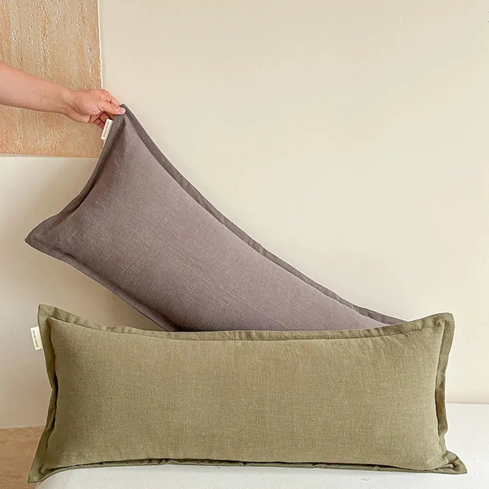 Decorative ramie cushion covers set of 2 in lavender and olive by Simples Market for boho farmhouse home decor