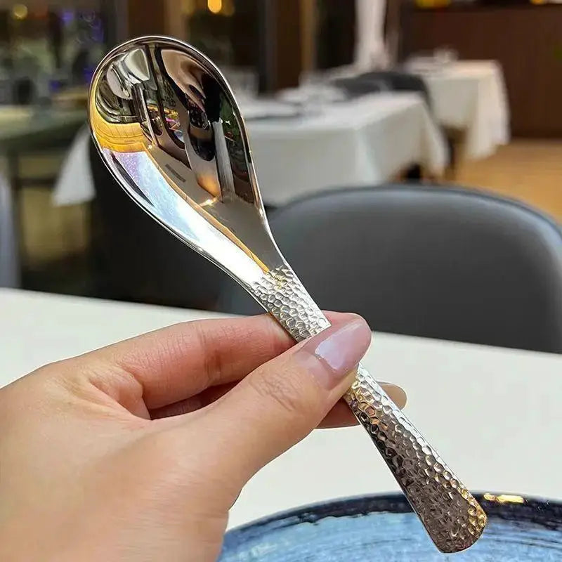 1 Piece Retro Hammered Stainless Steel Rice Spoon With High End Finish For Kitchen And Dining Use