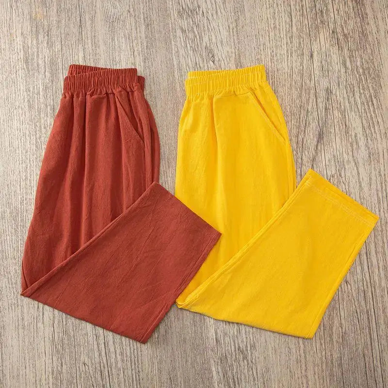 LumaWear Women Summer Casual Loose Harem Pants Elastic Waist Breathable Cotton Linen Blend