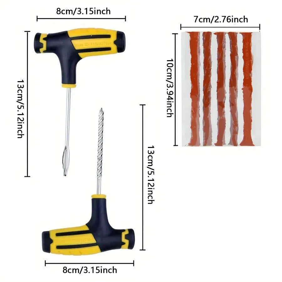 Simples Market car tire repair tool kit; yellow and black T-handle puncture tools with rubber strip (2 tools)