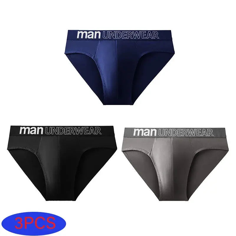 Men's underwear briefs 3-piece set in blue, black and gray with branded waistband man UNDERWEAR.