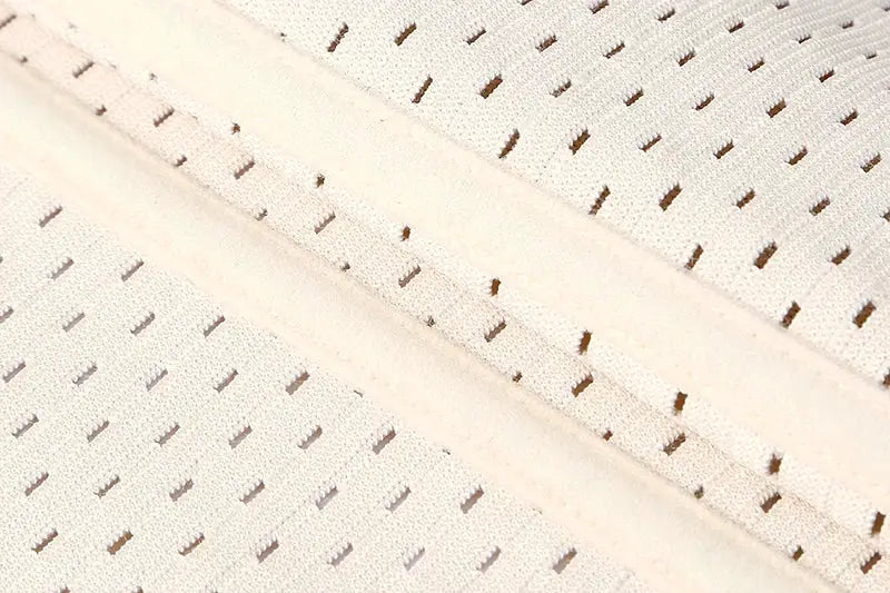 Waist trainer shaper; white breathable perforated mesh fabric with seams