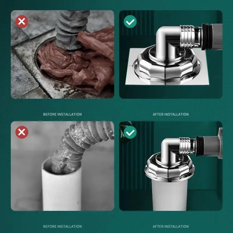 Simples Market washing machine floor drain joint double-purpose pipe connector; chrome metal elbow with white PVC hose adapter