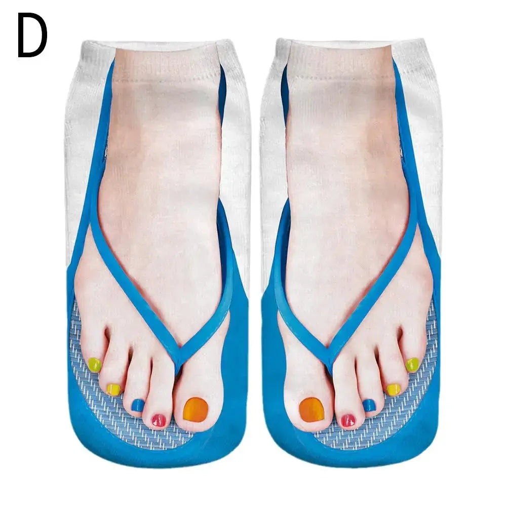 Women 3D Printed Pattern Flip Flop Socks Low Cut Ankle Socks Novelty Hosiery Gift Pair