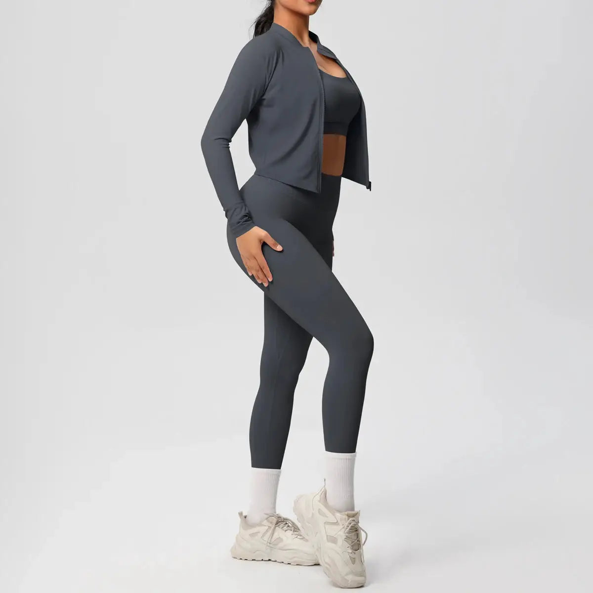 3 Piece Yoga Set for Women Sports Bra Zipper Jacket Leggings Gym Wear