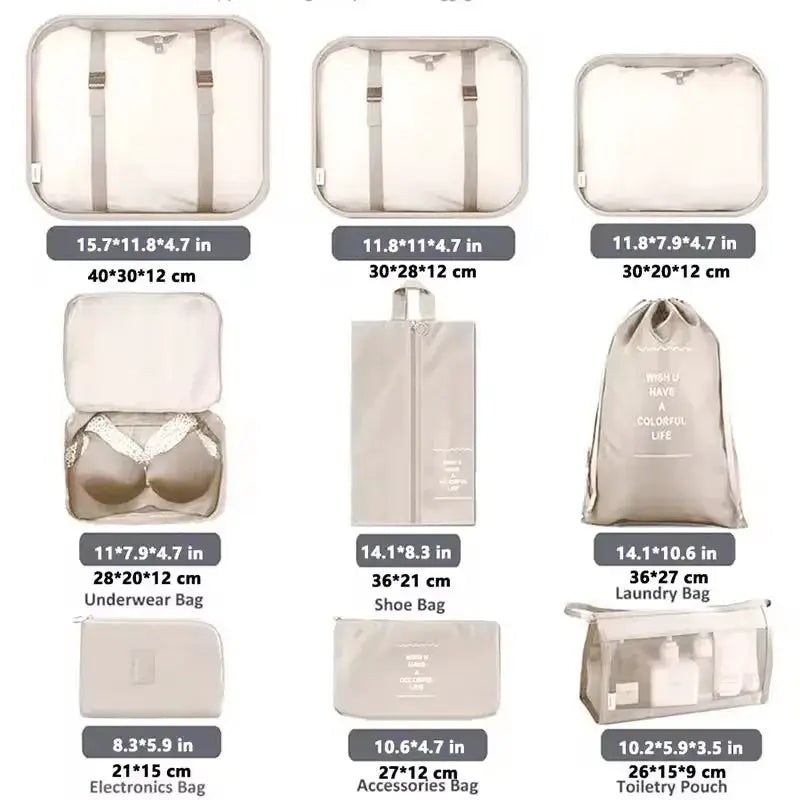 EcoVoyage Travel Storage Bag Set 7 8 9 Piece Eco Friendly Compression Packing Cubes For Clothes Shoes Toiletries