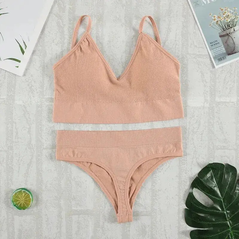 Velvet Lace Seamless Padded Bralette And G String Set For Women Wireless Comfort Everyday Wear