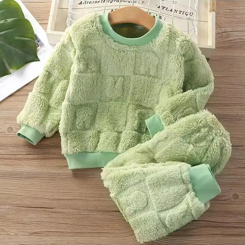 CozyKids Korean Velvet Baby Pajama Set For Autumn Winter Ultra Warm Velour Sleepwear For Babies And Toddlers