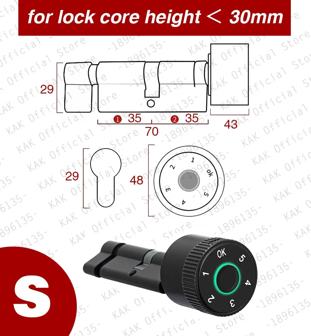 Smart door lock with fingerprint cylinder and numeric keypad, black, Simples Market