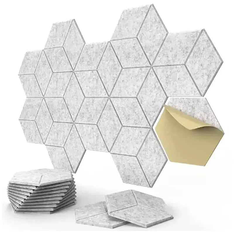 12 Pack Hexagonal Self Adhesive Acoustic Panels Y Lined Design to Absorb Noise and Eliminate Echoes Black