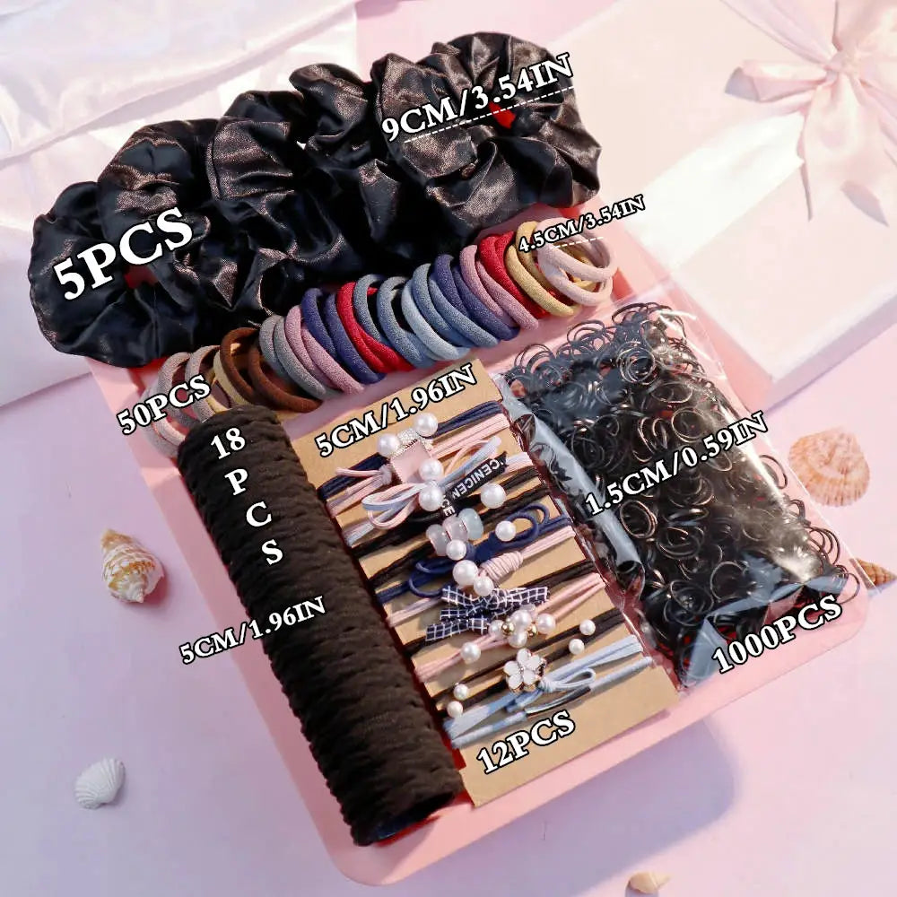 Hair accessory set 1085pcs by Simples Market including scrunchies, ponytail holders and hairbands in assorted colors.