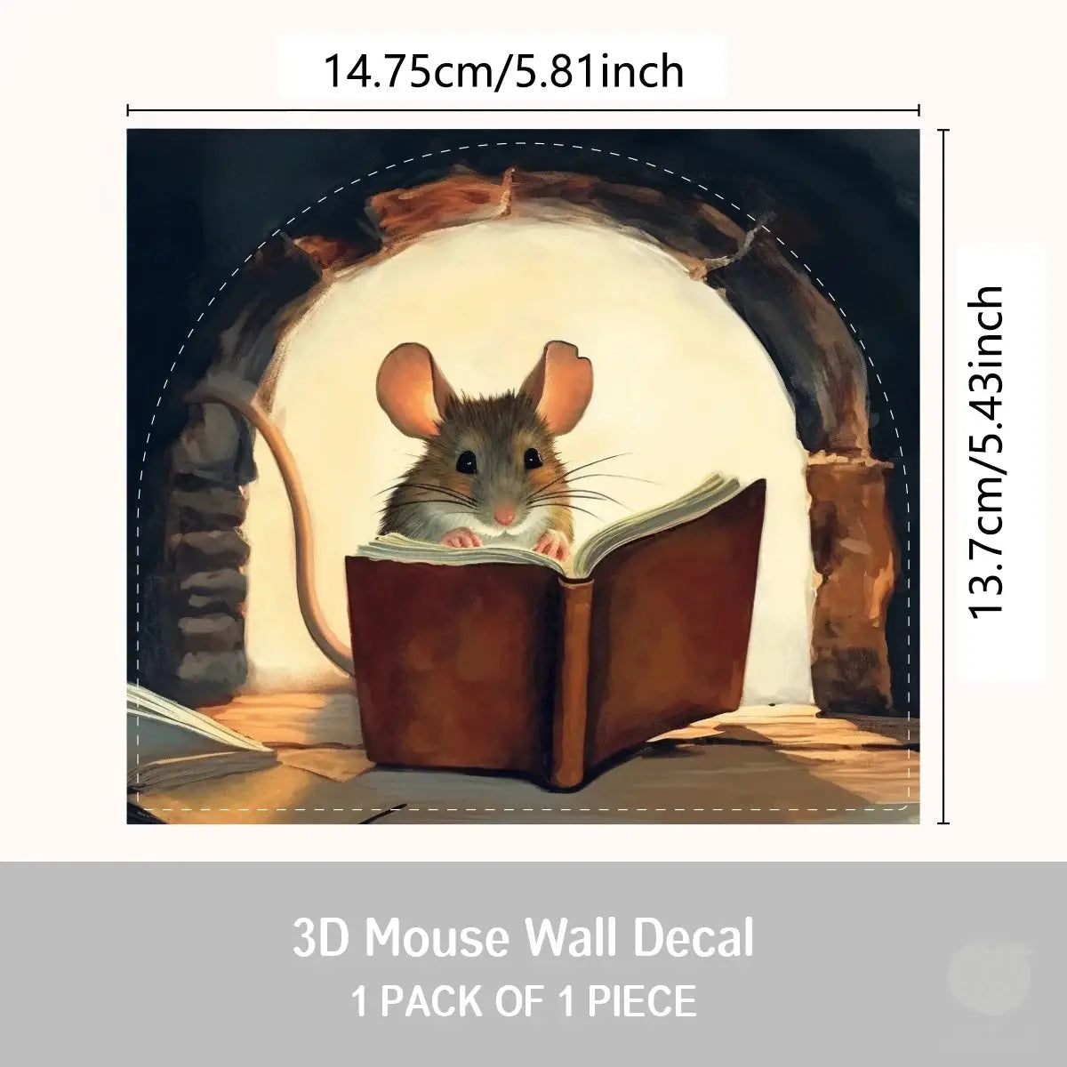 3D Effect Personalized Mouse Hole Sticker With Reading White Mouse Peeking From Flower Branch For Home Decor