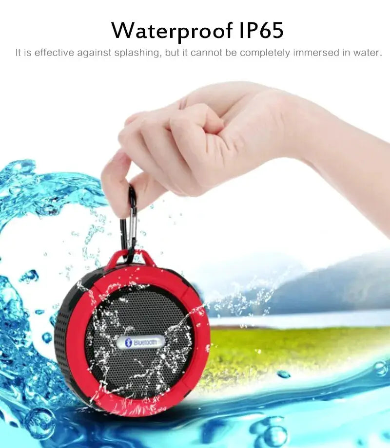 Bluetooth speaker red round portable waterproof with carabiner clip, Simples Market