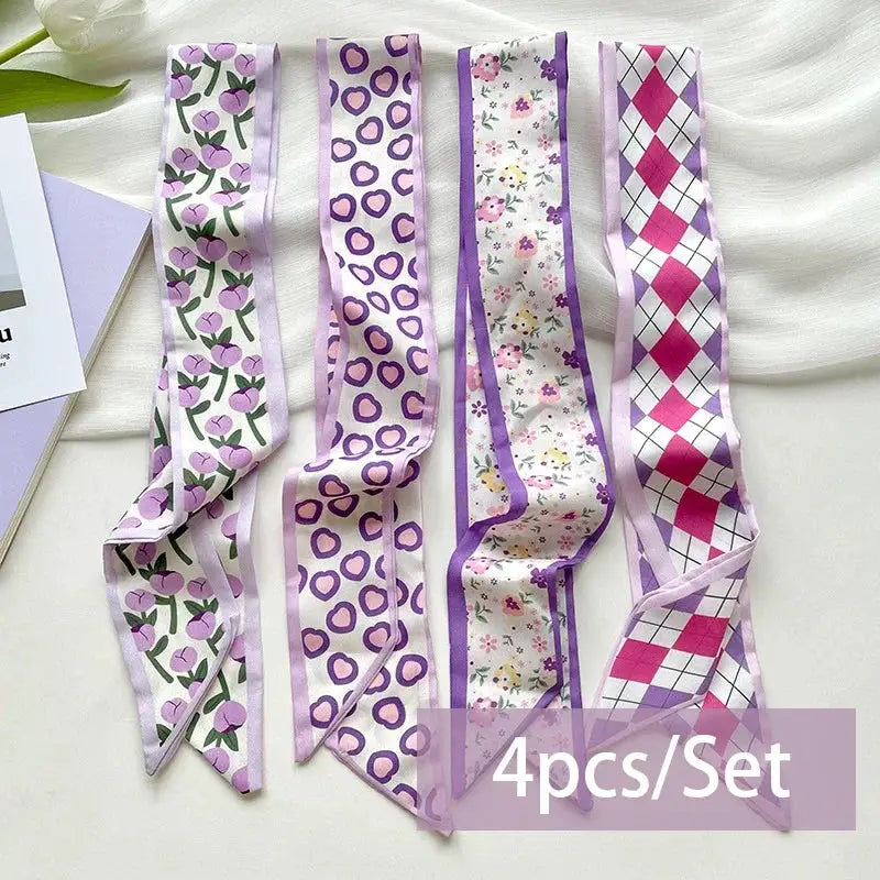 SilkSerene 4 Piece Silk Satin Scarf Set For Women Lightweight Polyester Scarves Luxurious Versatile Wraps