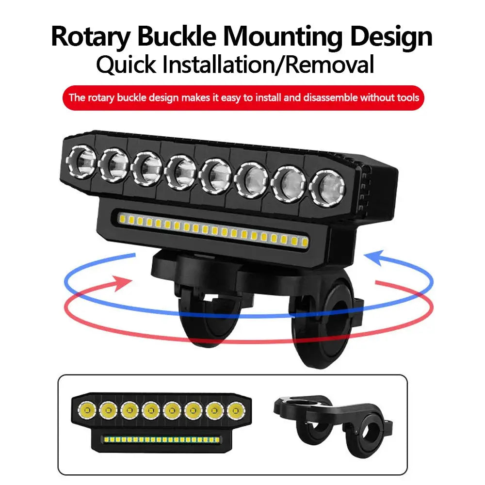 USB Rechargeable Bike Front Light With 120dB Horn Waterproof 6 Lighting Modes Bicycle Bell Easy To Install