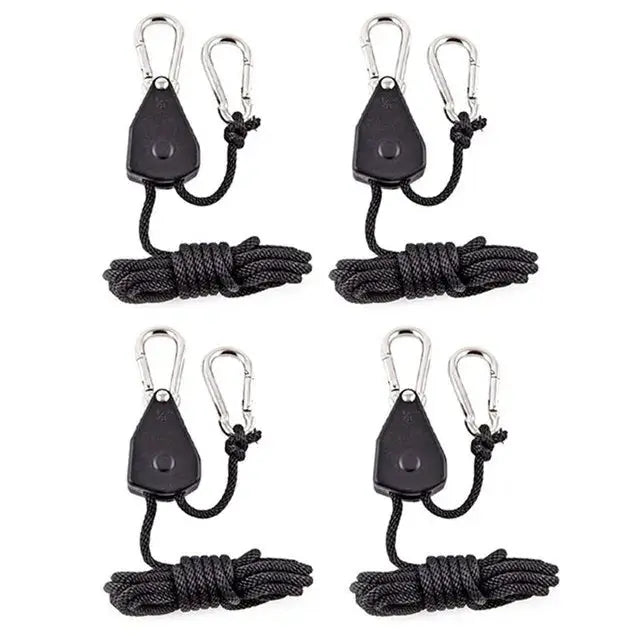 Awning wind rope lanyard set, 4-pack, black, 8-inch adjustable with carabiners and pulleys by Simples Market