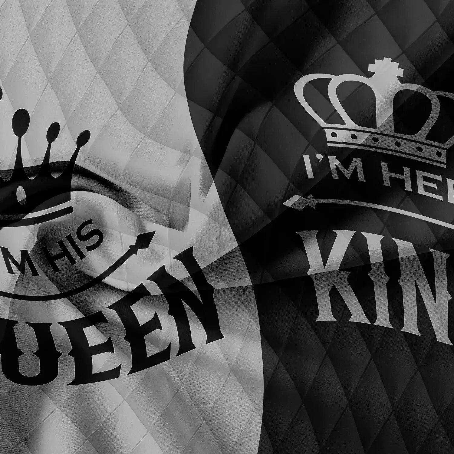 3-piece couple's king & queen printed duvet cover set with pink and black heart crown design