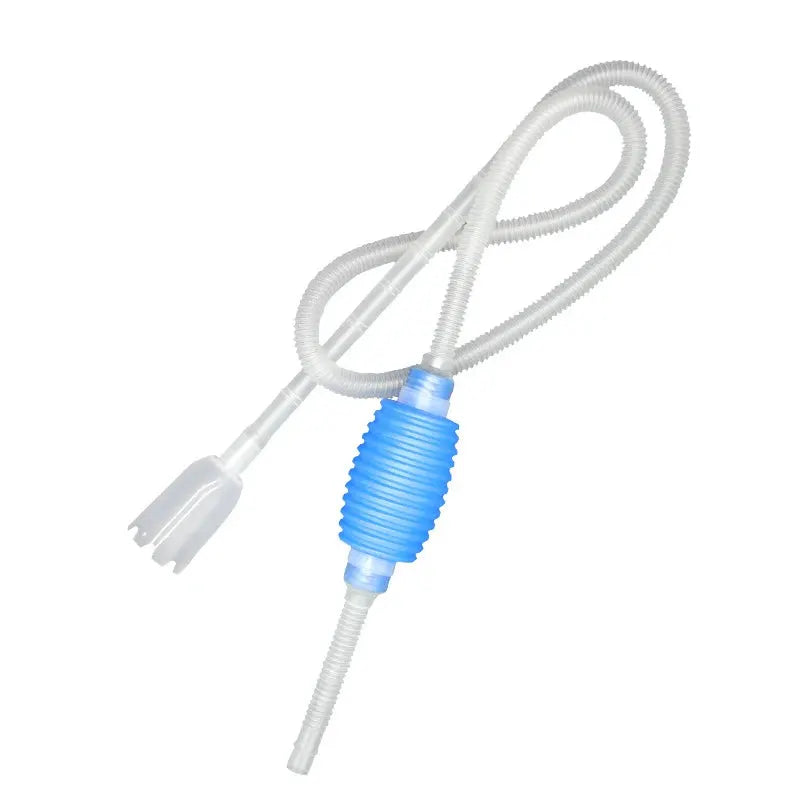 Aquarium siphon gravel cleaner with blue hand-pump and clear flexible tubing
