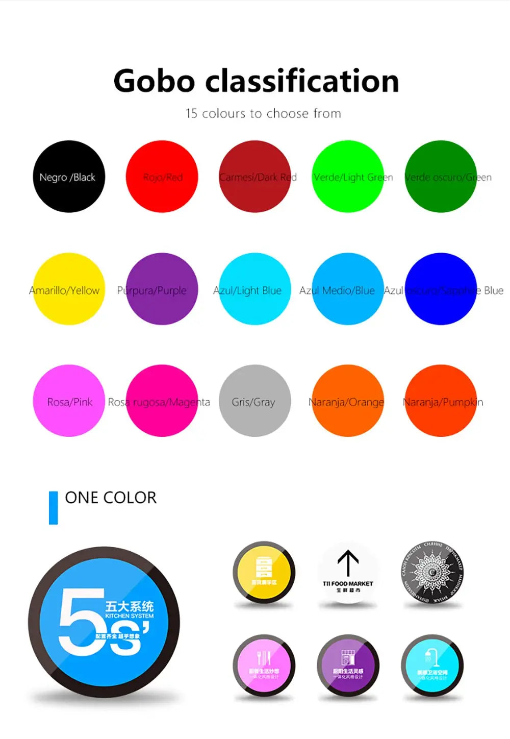 Advertising gobo projector by Simples Market with rotating logo, outdoor IP67 LED, 15 color options