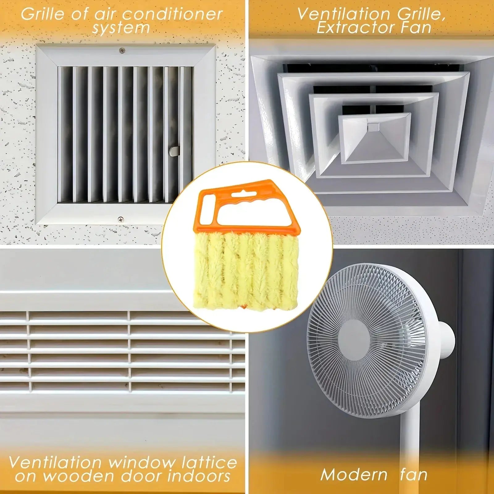 Blinds Window Cleaning Brush by Simples Market; detachable washable brush with orange handle and yellow bristles