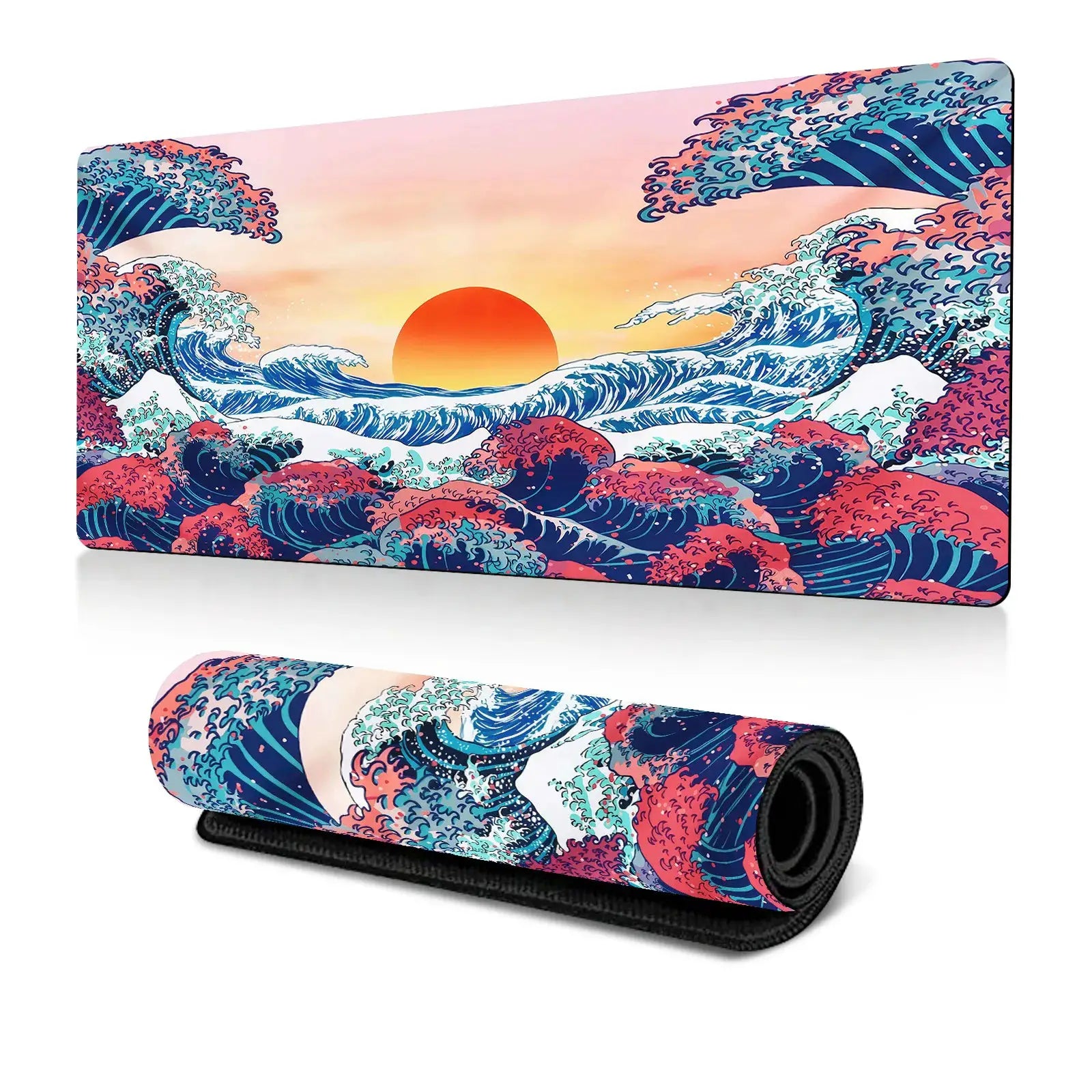 Japanese Sea Wave Large Mouse Pad Anime Black Gaming Extended Desk Mat 3mm Thick Non Slip Rubber Base