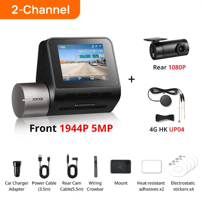 70mai Dash Cam A510 2-channel front/rear, 1944P/1080P, 4G GPS HDR, Simples Market