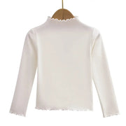 Autumn Winter Girls Long Sleeve Solid Color T Shirt With Ruffle Collar Fashionable Comfortable Everyday Wear