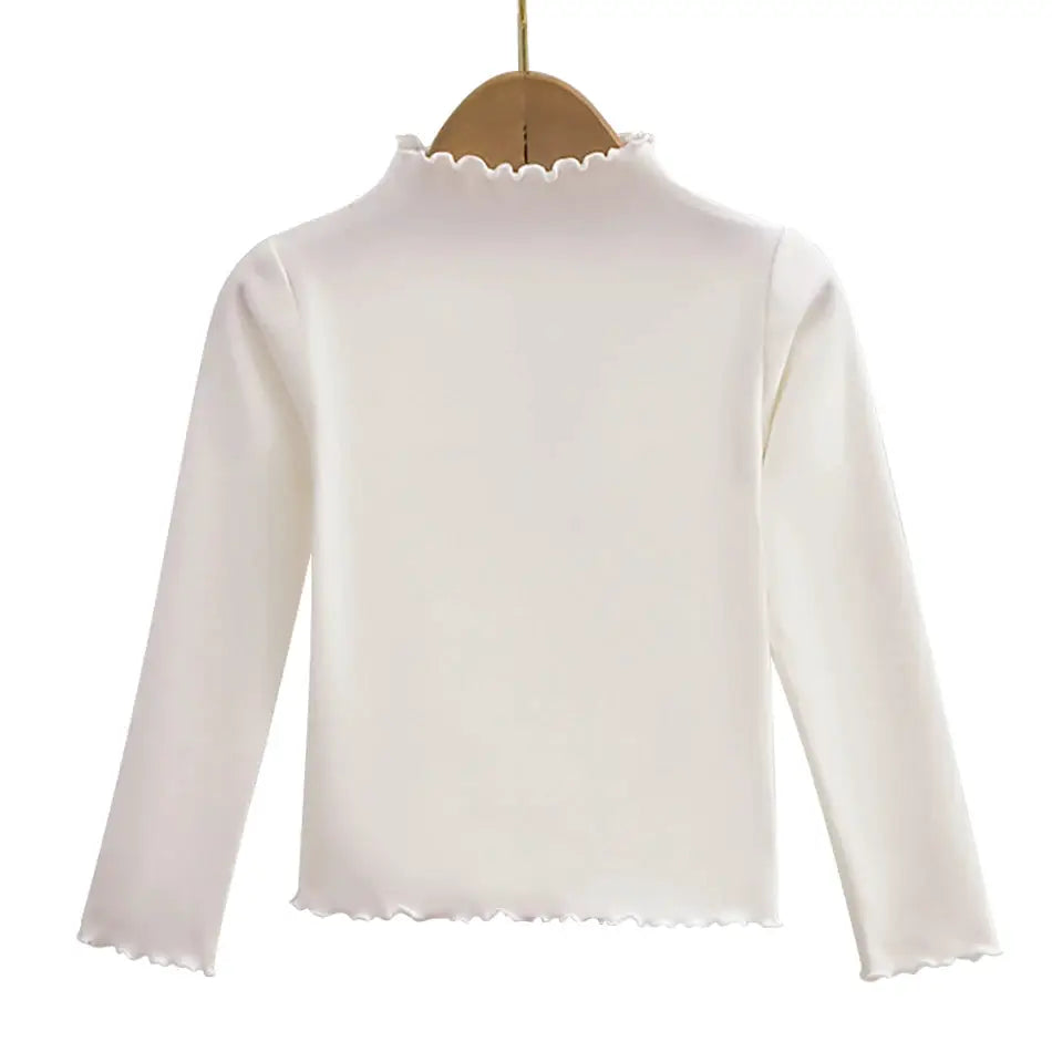 Autumn Winter Girls Long Sleeve Solid Color T Shirt With Ruffle Collar Fashionable Comfortable Everyday Wear