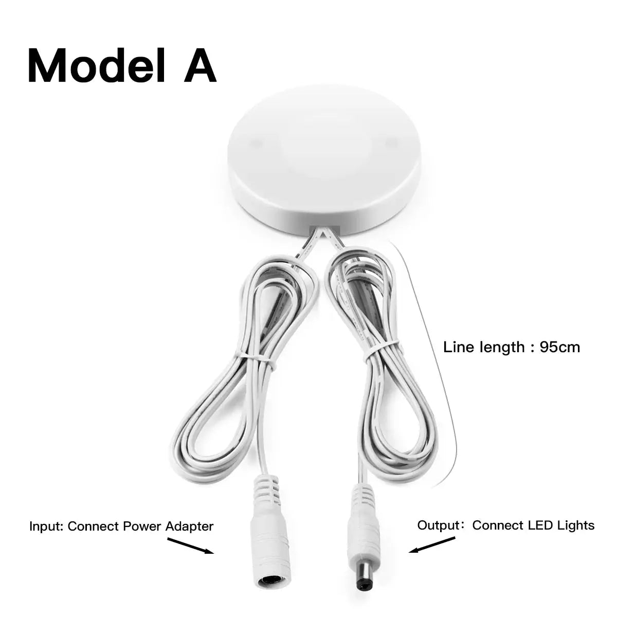 Round white touch dimmer switch kit for LED lighting with 95cm cables