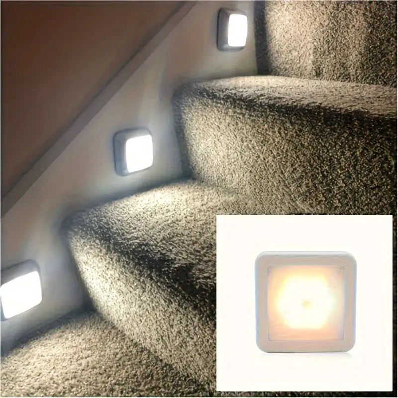 Simples Market motion sensor LED night light, square white wireless wall lamp for stairs/closet, 4 lights shown