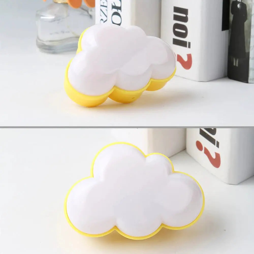 LED cloud night light by Simples Market, plug-in with motion sensor, white cloud on a yellow base