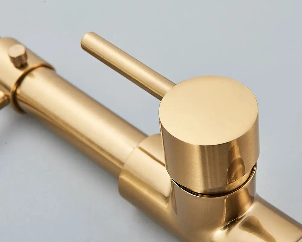 Kitchen faucet deck-mounted mixer with brushed nickel finish and 360° rotation