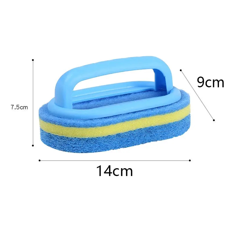 Sponge cleaning brush with handle from Simples Market, blue and yellow sponge, 14cm x 7.5cm x 9cm