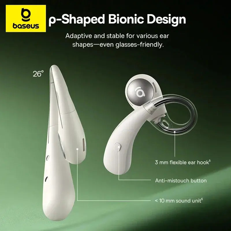 Baseus Eli Sport 2 open-ear wireless earphones with earhook in white, Simples Market brand
