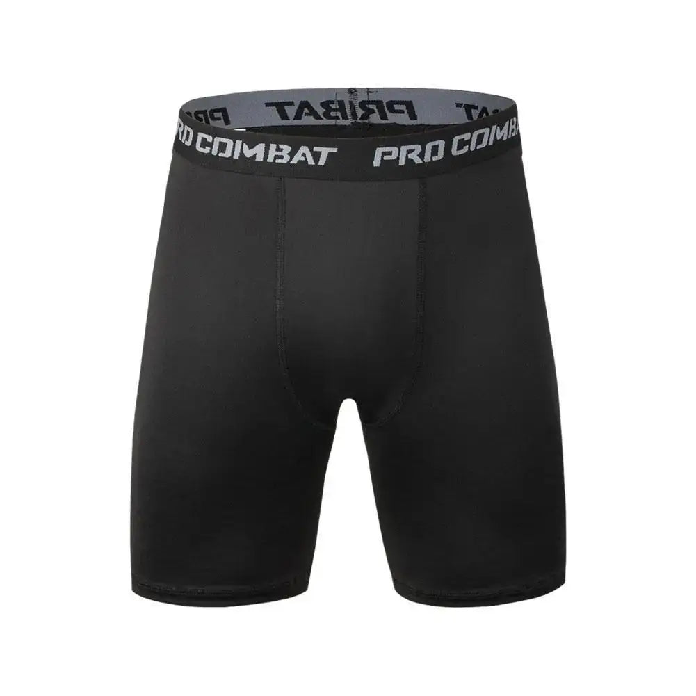 Men's black compression shorts with Pro Combat waistband; elastic gym wear for workouts