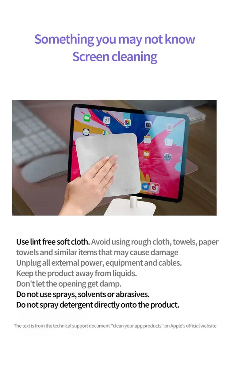 Polishing cloth for Apple devices; gray lint-free microfiber screen cleaner for iPad, iPhone, Mac, and Watch