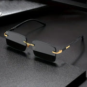 AuraSun Rimless Rectangle Sunglasses Unisex Small Square Shades For Women And Men Ideal For Summer Travel