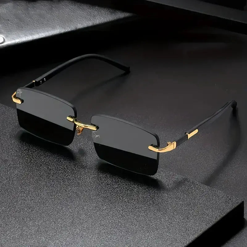AuraSun Rimless Rectangle Sunglasses Unisex Small Square Shades For Women And Men Ideal For Summer Travel