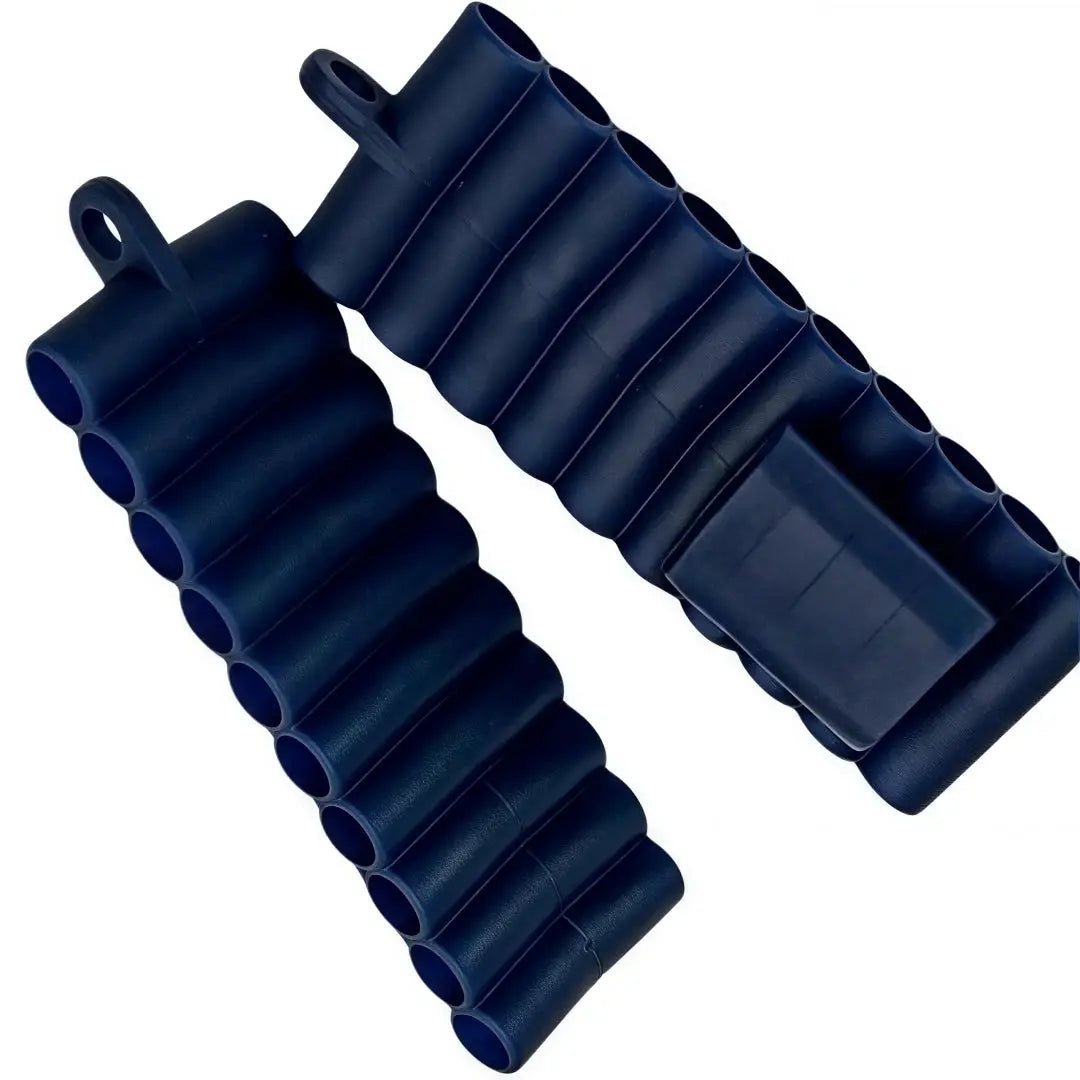 Blue soft rubber 22-hole screwdriver bit holder, two-piece 1/4-inch hex drill bit stand.