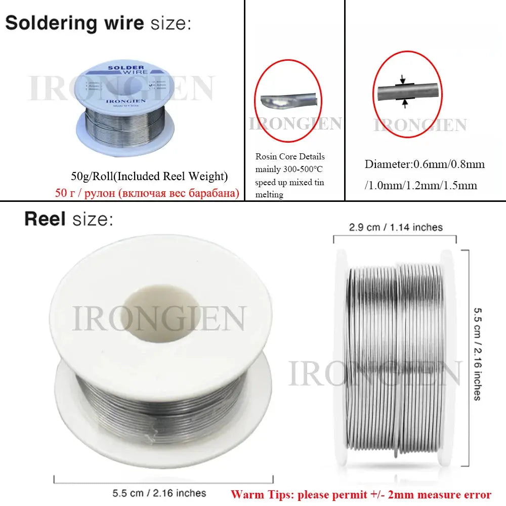 Irongien High Purity Soldering Wire 8g and 50g Roll Mixed Tin Rosin Core Diameter 0.6 to 1.5mm for Electrical Soldering