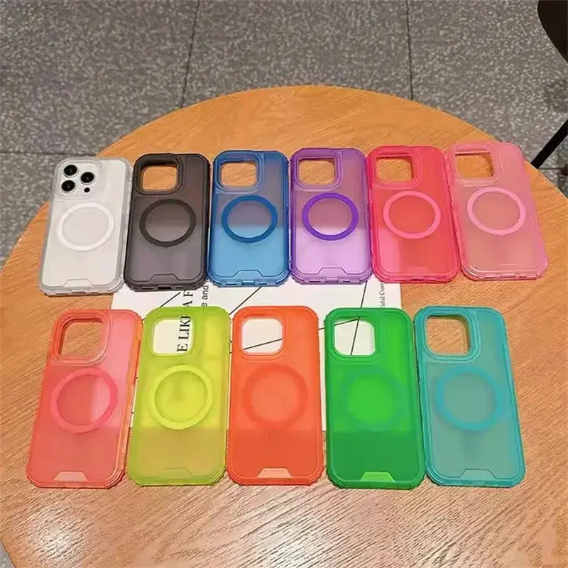3 in 1 Magnetic Heavy Duty Armor Case for iPhone MagSafe, set of 11 colorful translucent cases