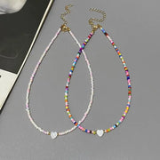 New Nature Shell Love Heart Choker Necklace For Girls Spring Summer Fashion Colorful Glass Beads Gift For Friend