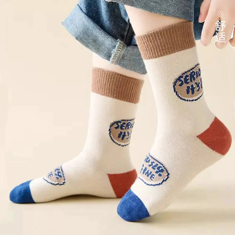 5 Pairs Boys Cartoon Puppy Mid Length Socks For Autumn And Winter Versatile Kids Socks Set