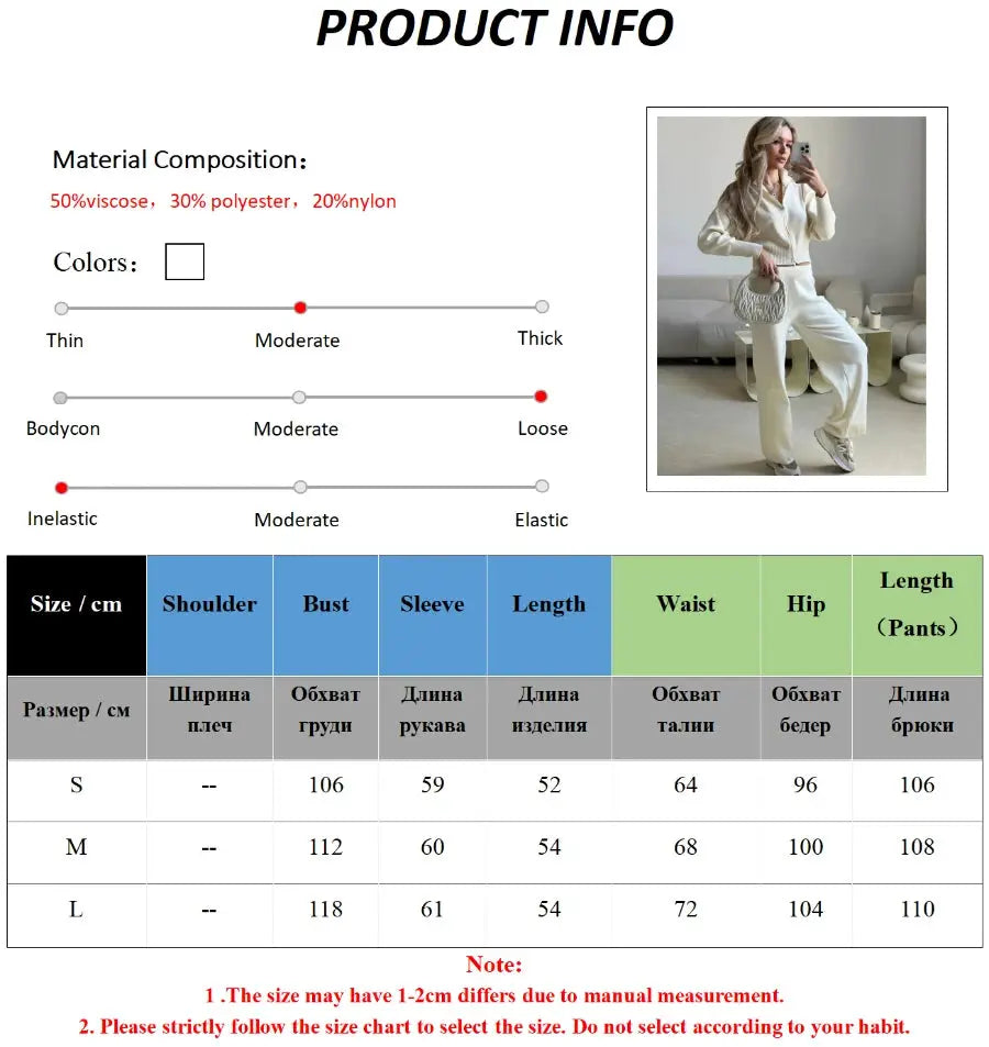 Bornladies Knit Zip Up Cropped Cardigan With Wide Leg Pants Set Women